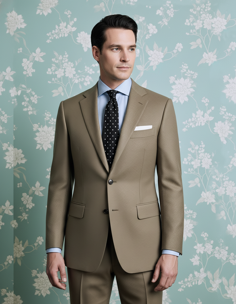Dugdale Olive Beige Wool Flannel  suit - 4