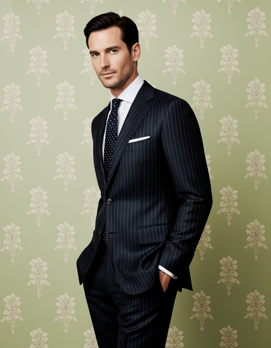 Navy Wool Pinstripes Suit - 4