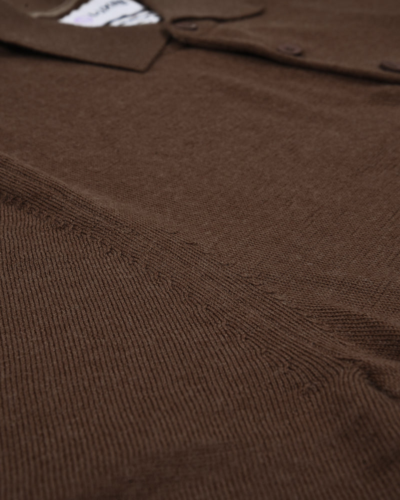 EZS Merino Wool Brown Long Sleeve Polo