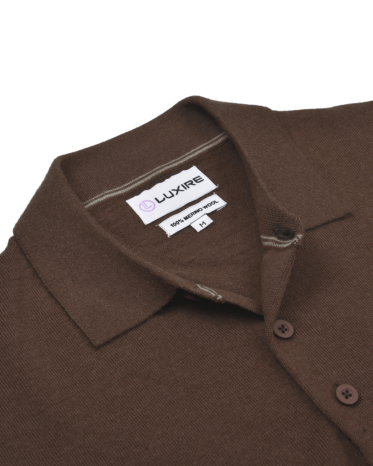 EZS Merino Wool Brown Long Sleeve Polo - 6