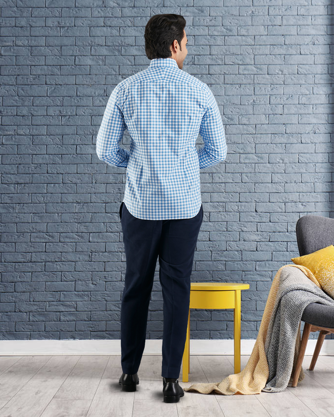 Blue on White Broad Gingham Checks Shirt - 5