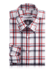 Front view of custom check shirts for men by Luxire red and navy oxford