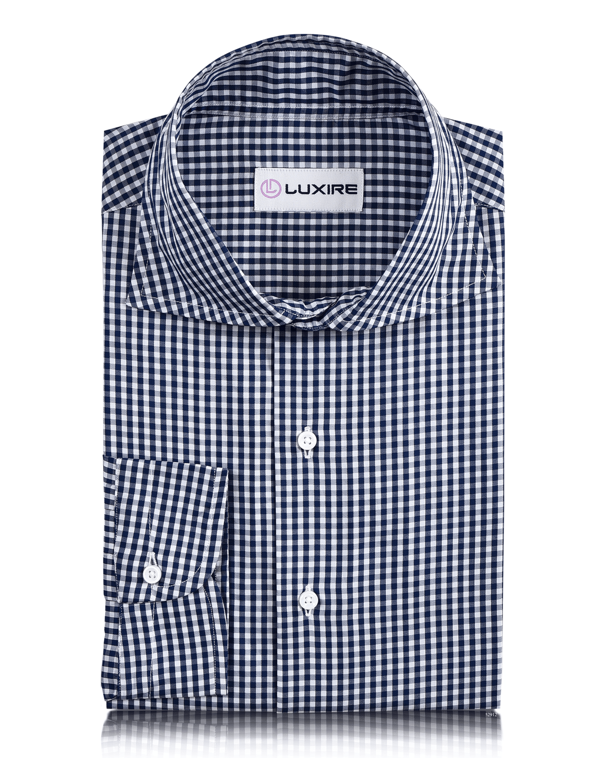 Dark Denim Blue Small Gingham on White Shirt - 1