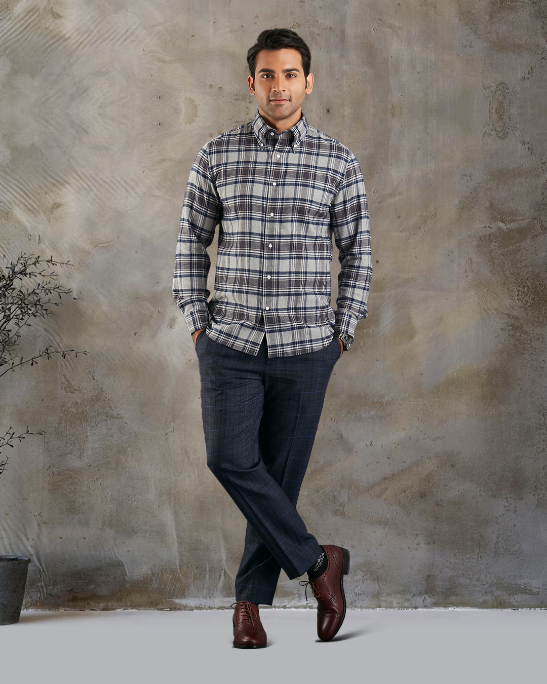 Dark Gull Grey Navy Plaid Flannel Shirt - 3