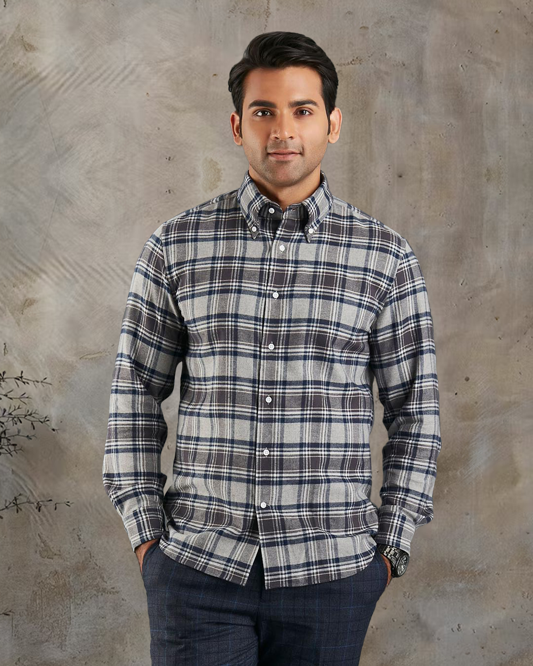 Dark Gull Grey Navy Plaid Flannel Shirt - 4