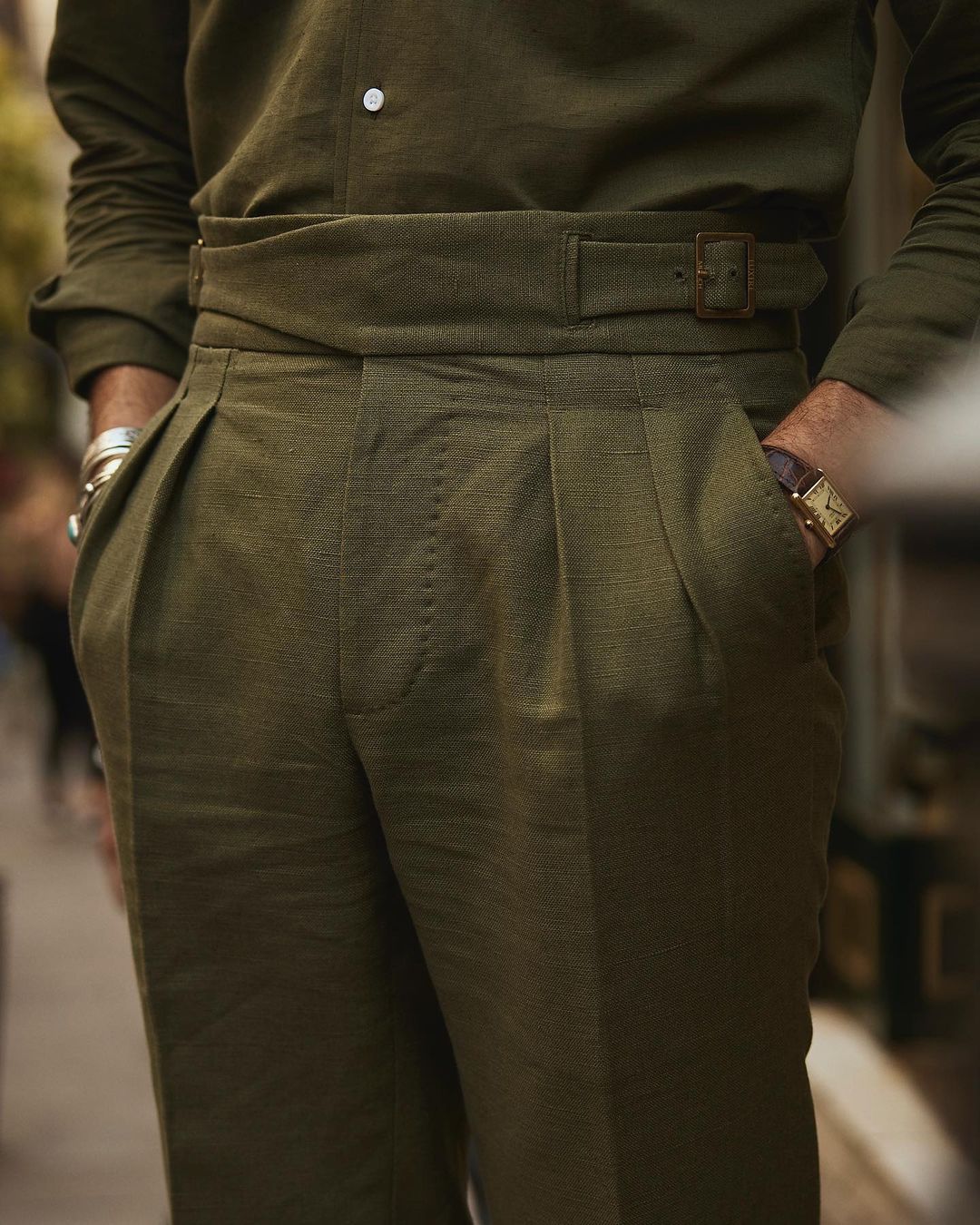 Gurkha Pant in Linen Cotton Canvas: Olive - 1