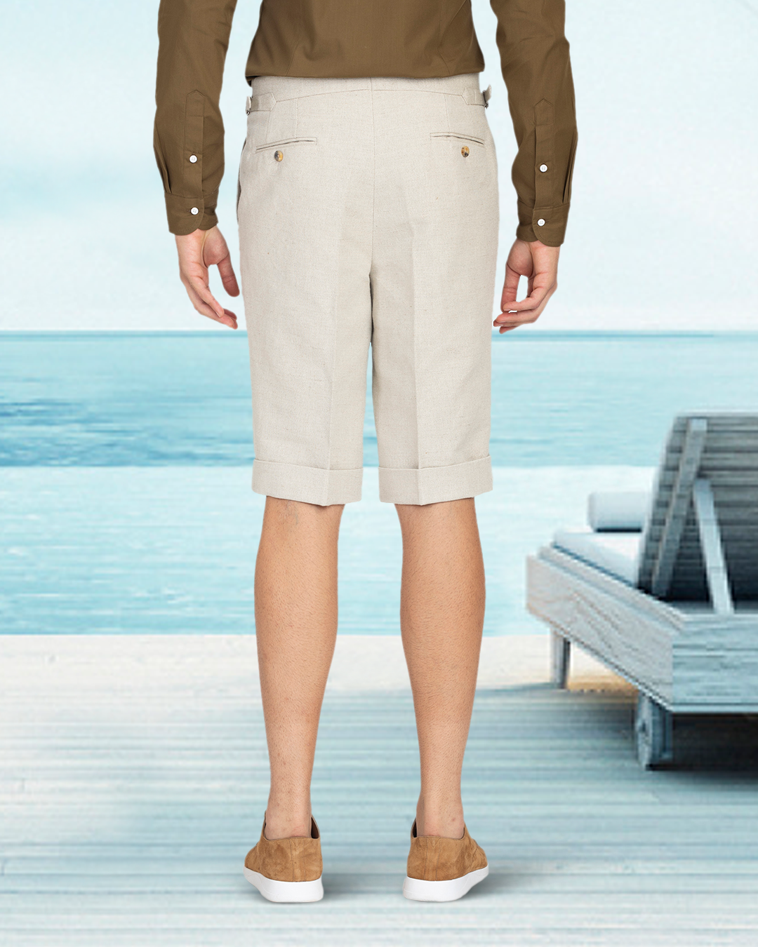 Linen Cotton Canvas: Jute Brown Shorts - 4