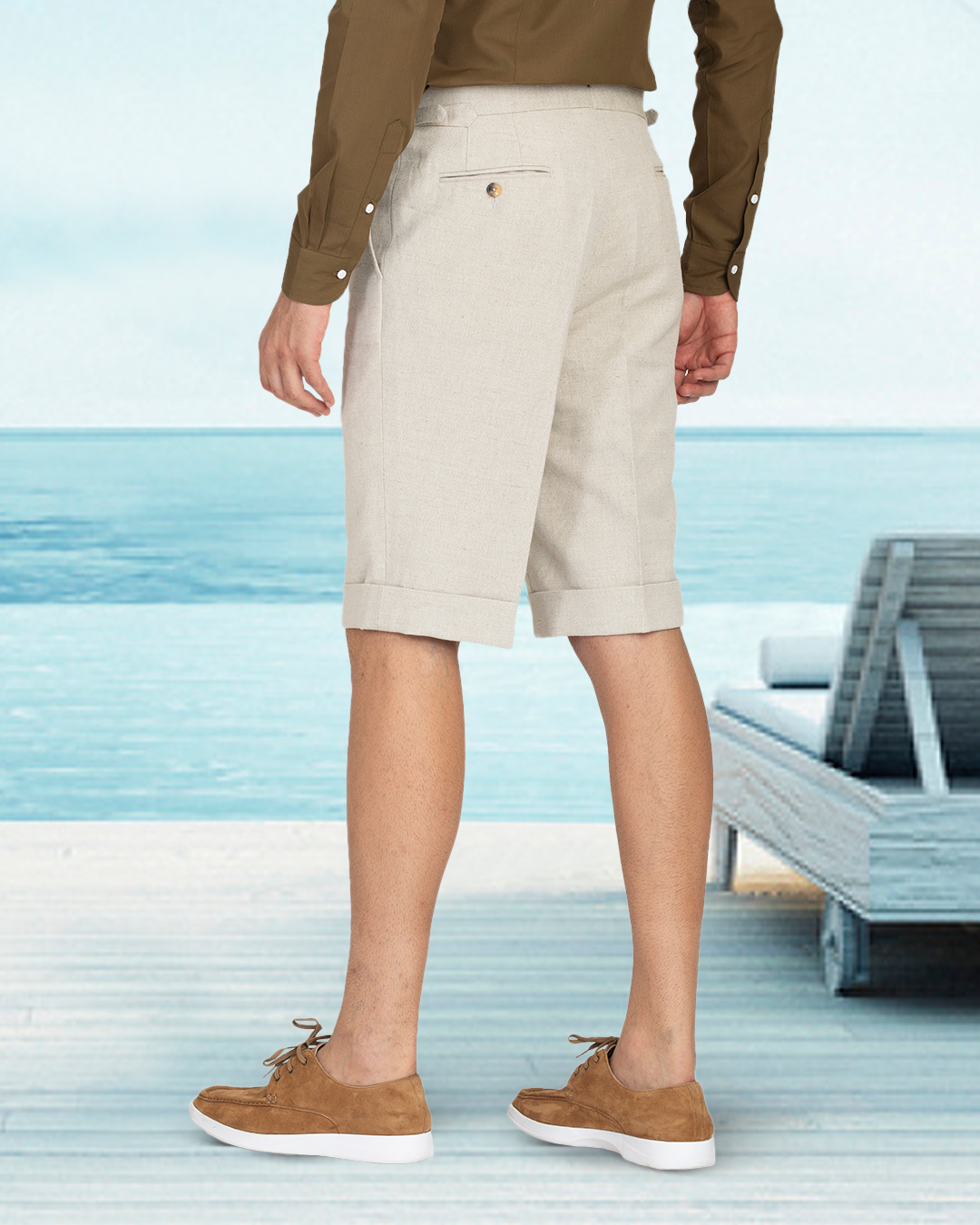 Linen Cotton Canvas: Jute Brown Shorts - 5