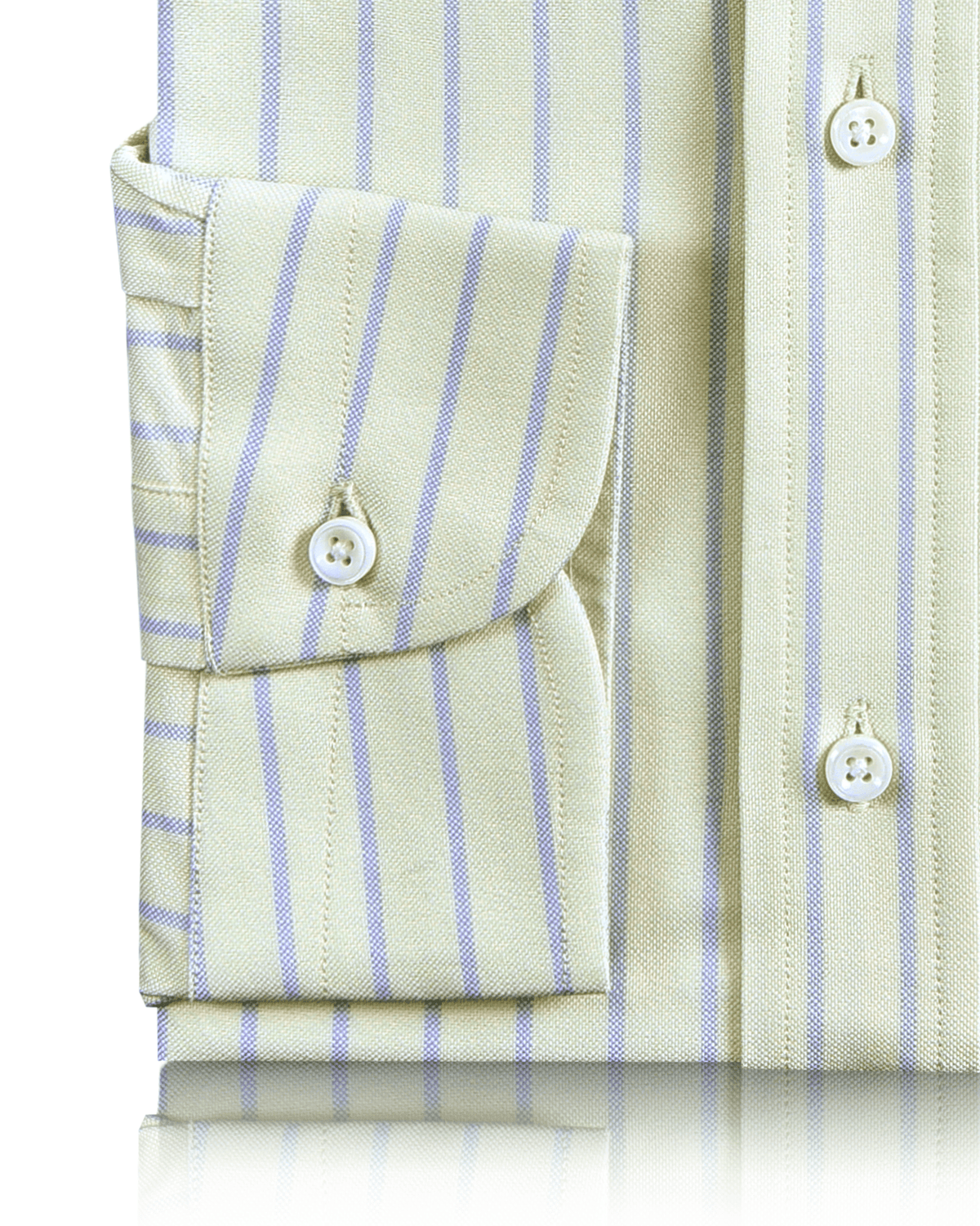 Classic Oxford Blue Dress-Stripes on Moss-Green Shirt - 3