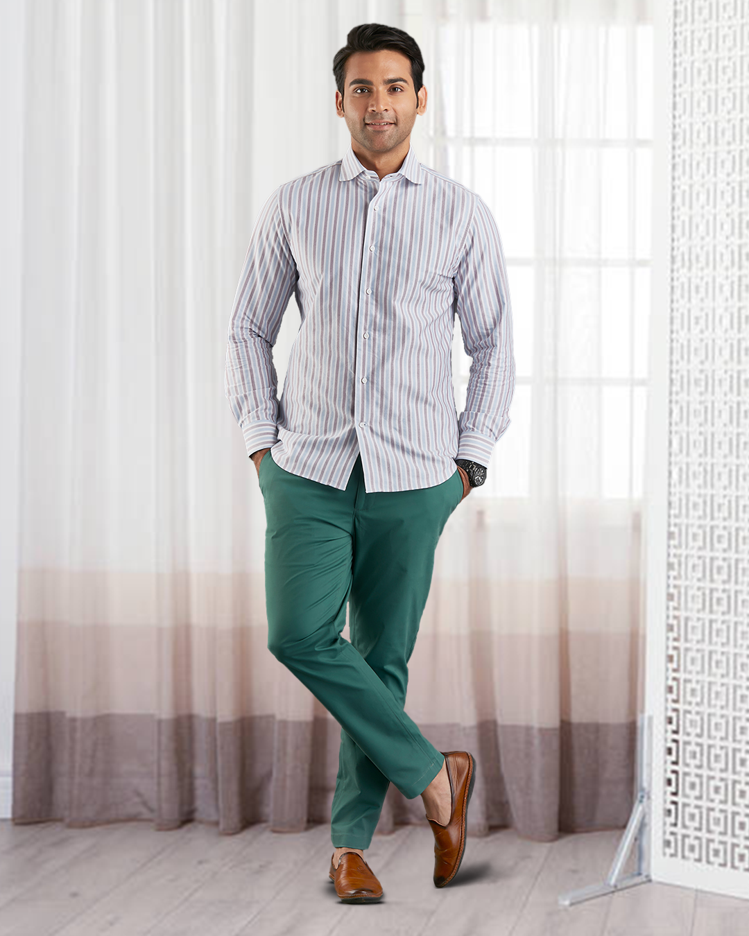 Maroon Blue On White Classic Oxford Shirt - 2