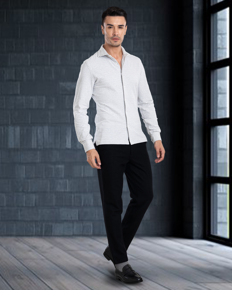 Grey White Candy Stripes Polo Shirt