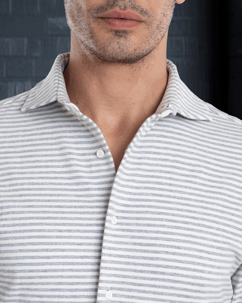 Grey White Candy Stripes Polo Shirt