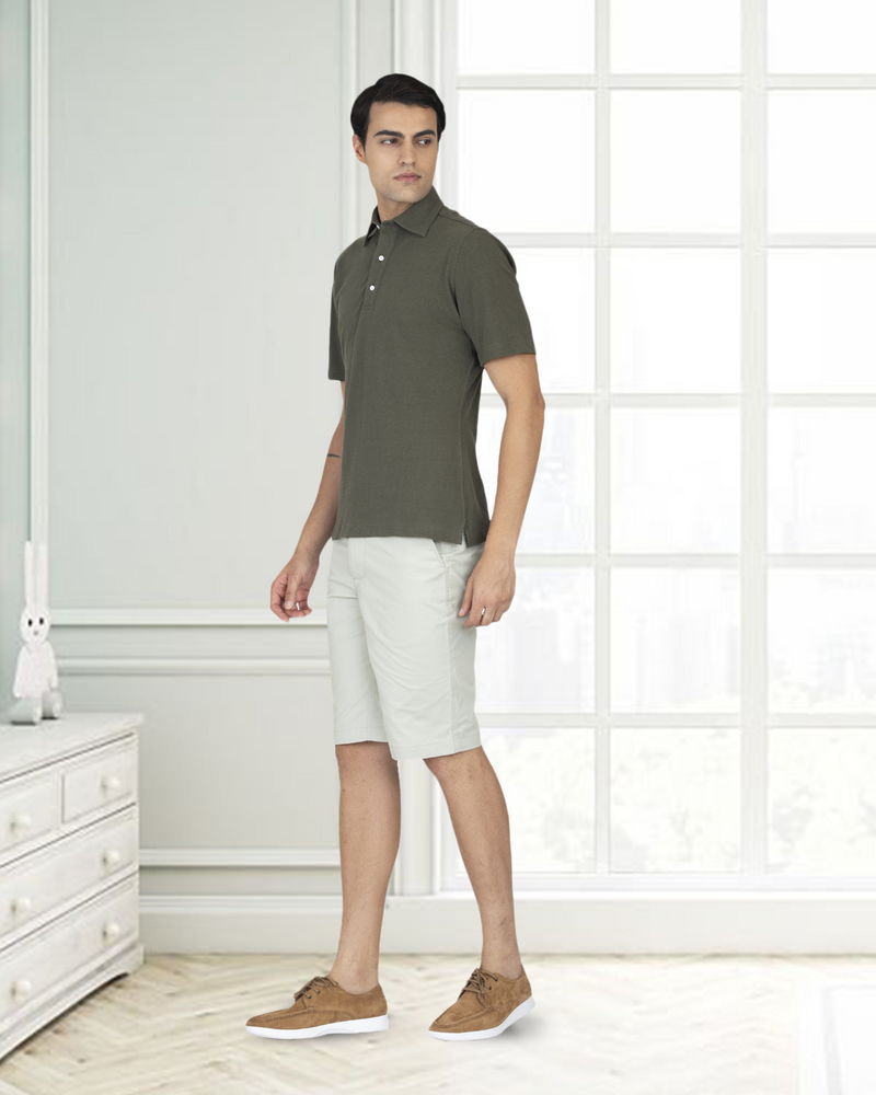 Olive Green Linen Cotton Polo T-Shirt