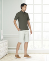 Olive Green Linen Cotton Polo T-Shirt