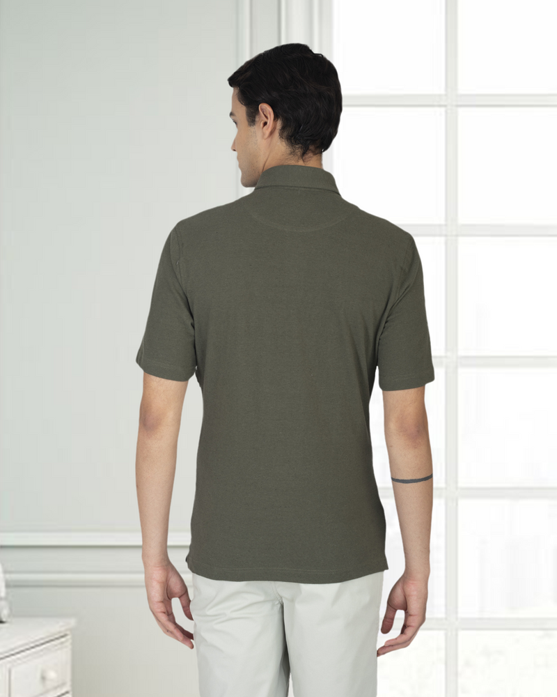 Olive Green Linen Cotton Polo T-Shirt