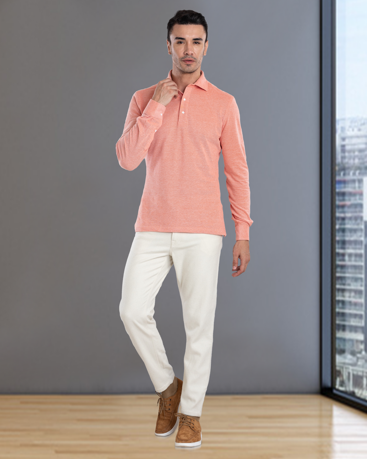 Orange White Heather Polo T-Shirt - 4