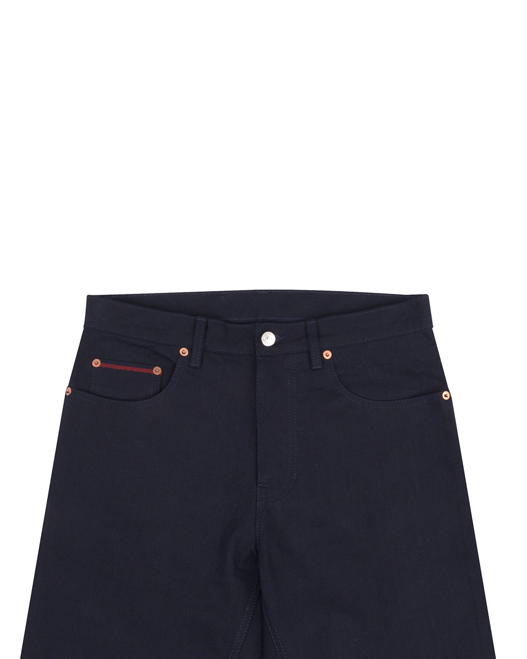 Front view of custom chino jeans for men by Luxire in navy