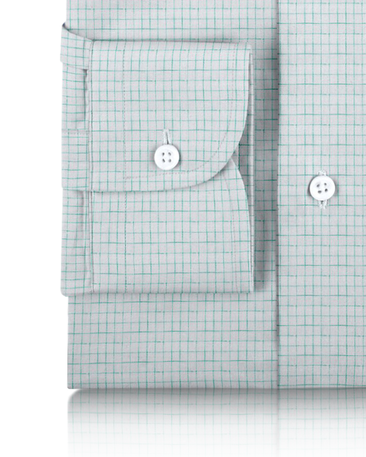 Linen: Aqua Green Graph Checks On White Shirt