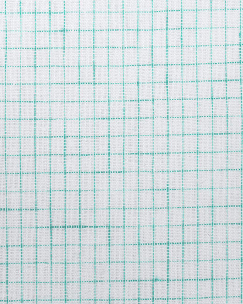 Linen: Aqua Green Graph Checks On White Shirt