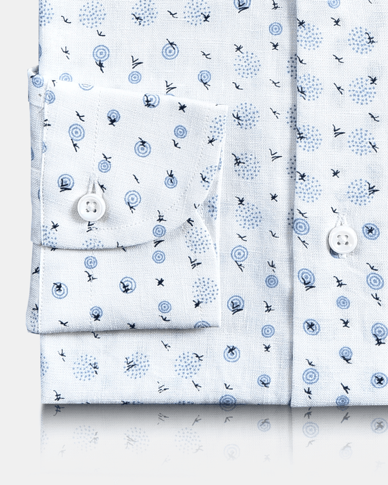 Linen: Blue Printed Birds On White