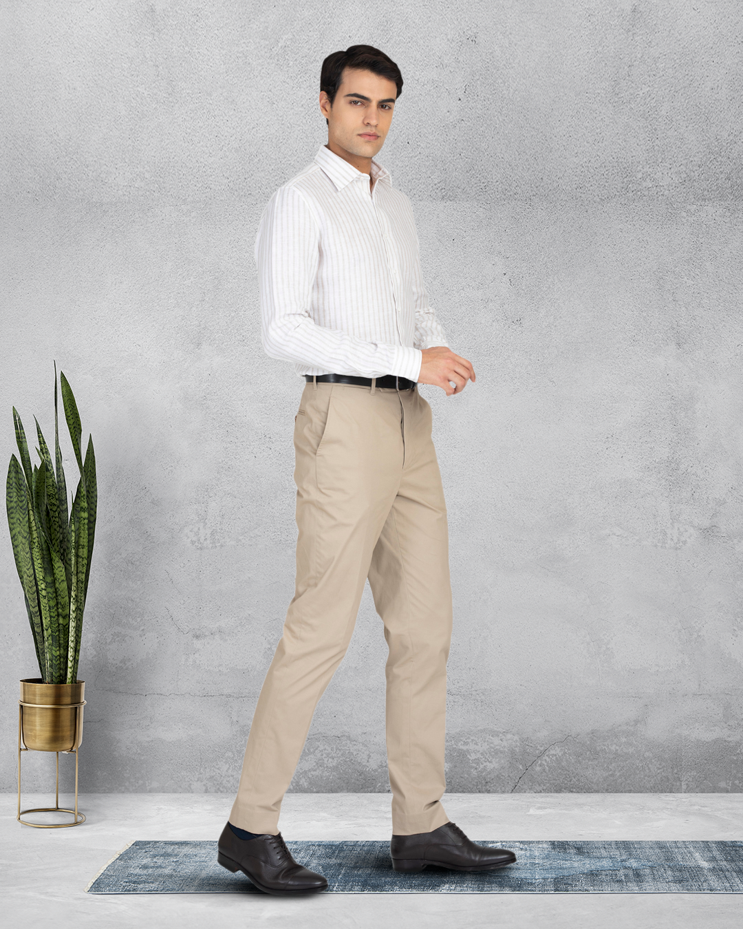 Ecru White Wide Stripes Linen Shirt - 4
