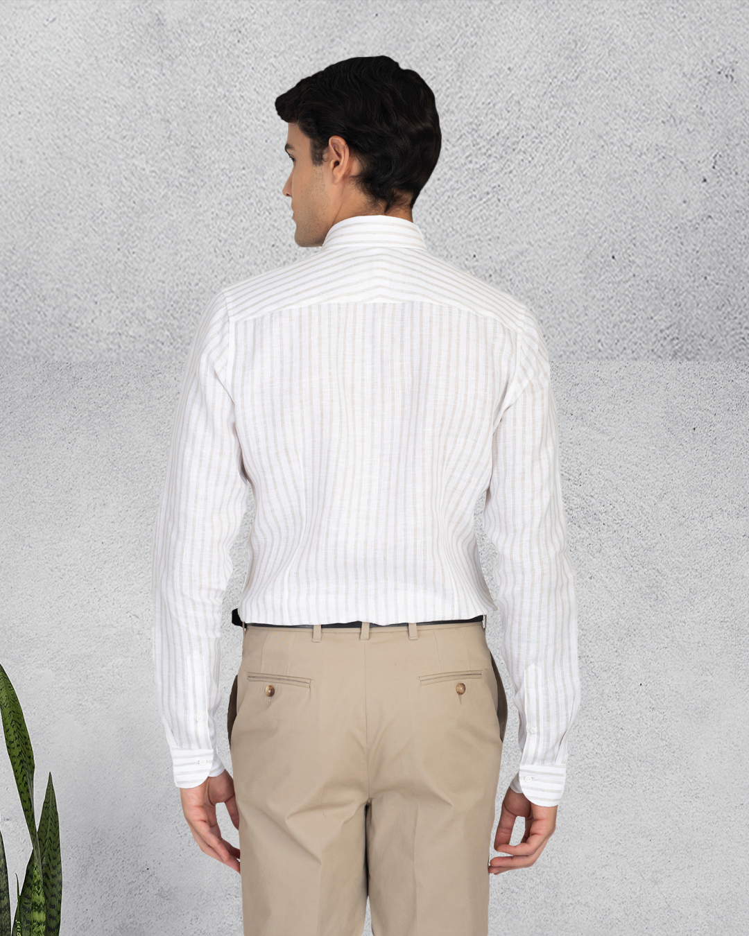 Ecru White Wide Stripes Linen Shirt - 8
