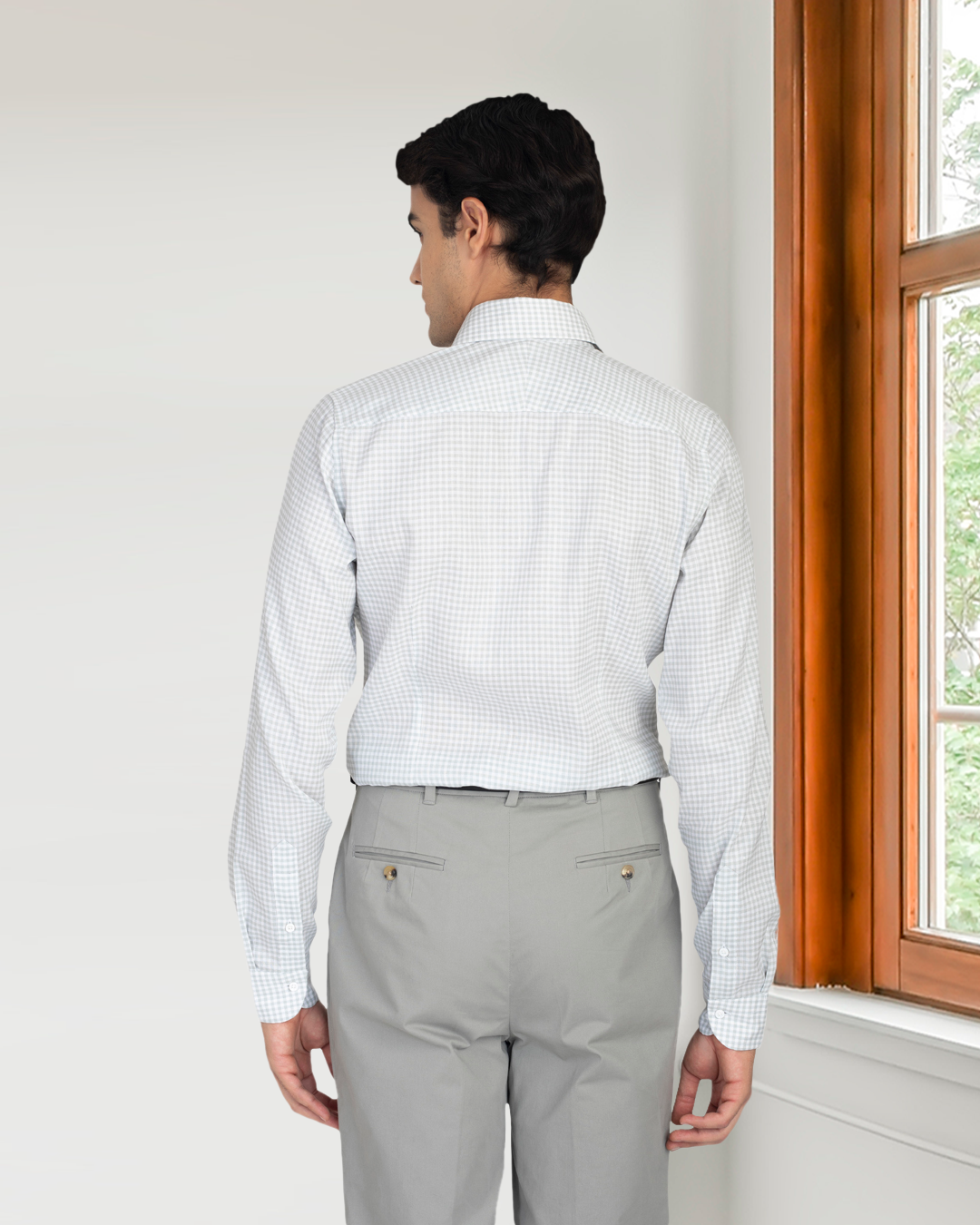 Greenish- Grey Linen Gingham Shirt - 8