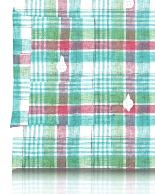 Green Red Madras Linen Shirt - 3
