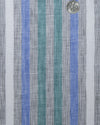 Linen: Green Blue White Tape Stripes On Grey Madras Shirt