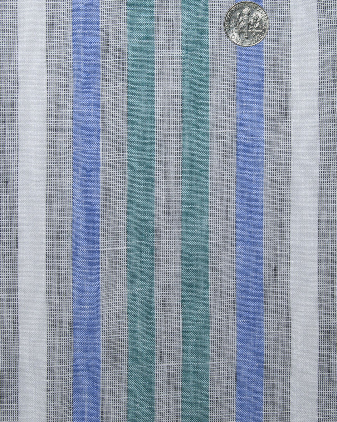 Linen: Green Blue White Tape Stripes On Grey Madras Shirt - 4