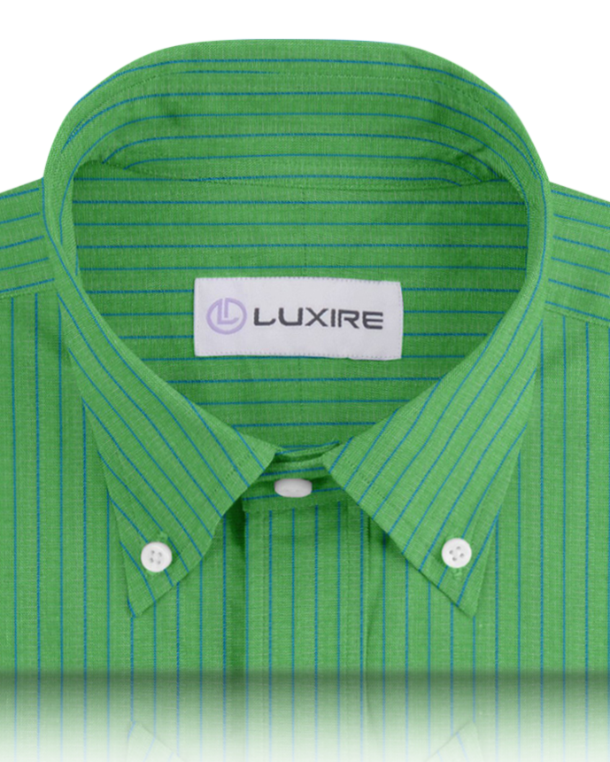 Cotton Linen: Blue Pencil Stripes On Green Shirt - 2