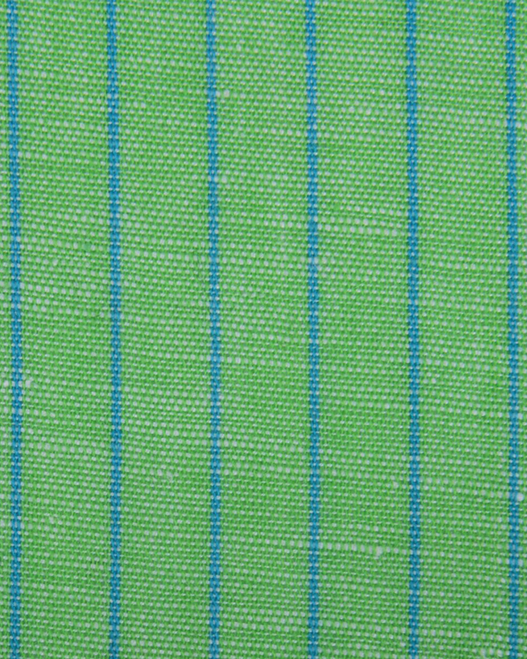 Cotton Linen: Blue Pencil Stripes On Green Shirt - 4