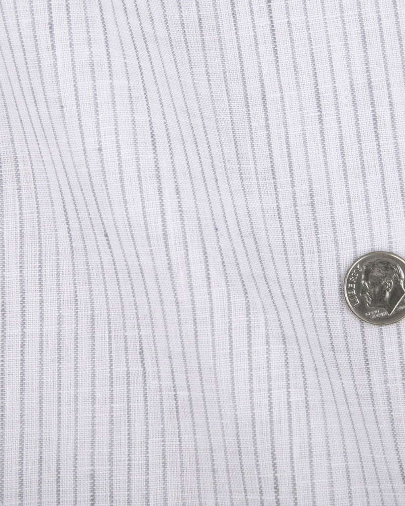 Linen:Vertical Grey Pinstripes on white