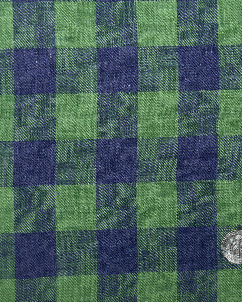 Linen: Indigo Blue Green Madras Gingham