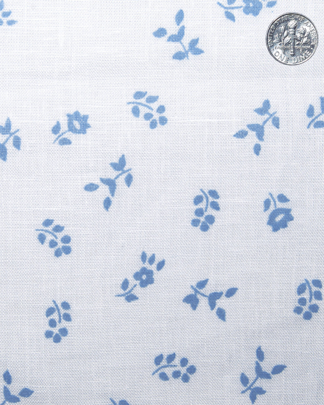 Linen: Pale Blue Printed Leaves On White