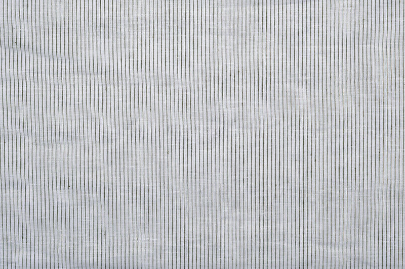 Linen: Olive Green Pin Stripes On White Shirt