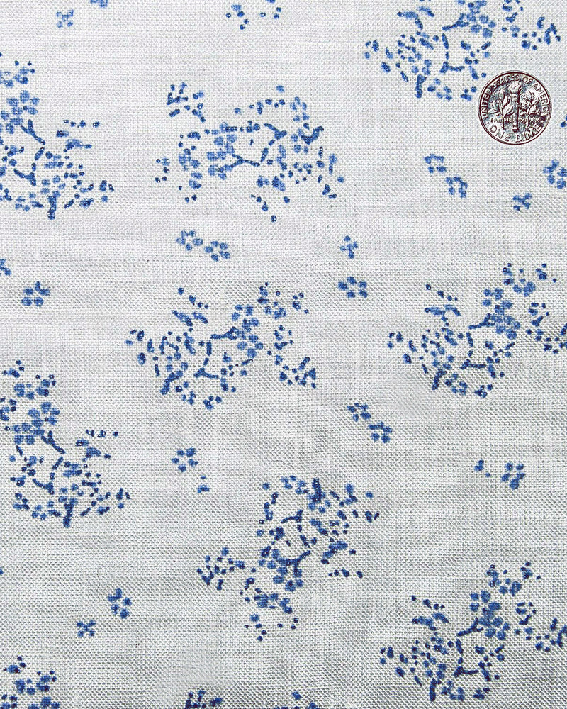 Linen: Pale Blue Printed shrubs On White