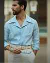 Summer Camp Collar Shirt in Sky Blue Linen