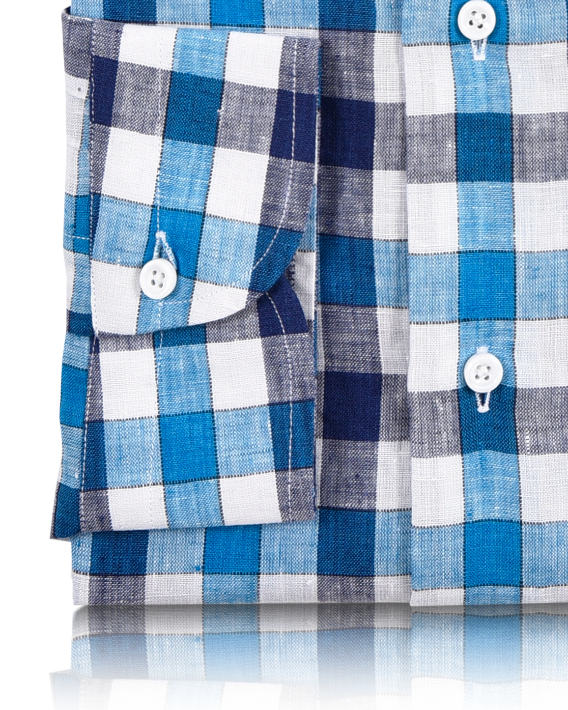 White Blue Navy Gingham Linen Shirt - 3