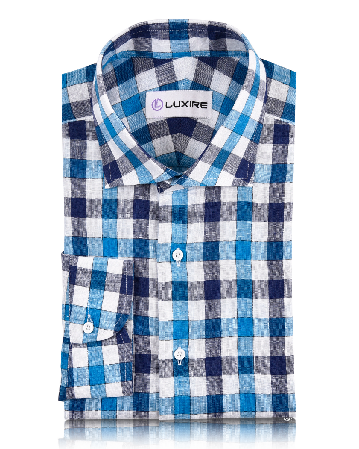 White Blue Navy Gingham Linen Shirt - 1