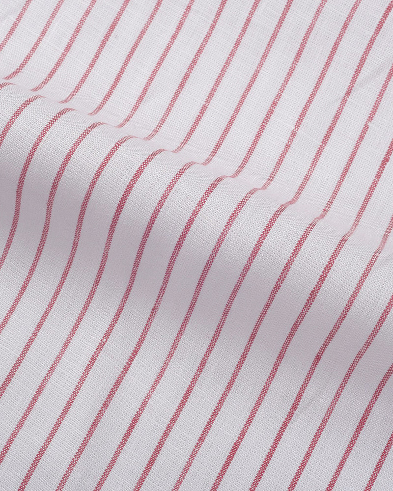 Pullover Shirt in White Red Pin Stripes Linen
