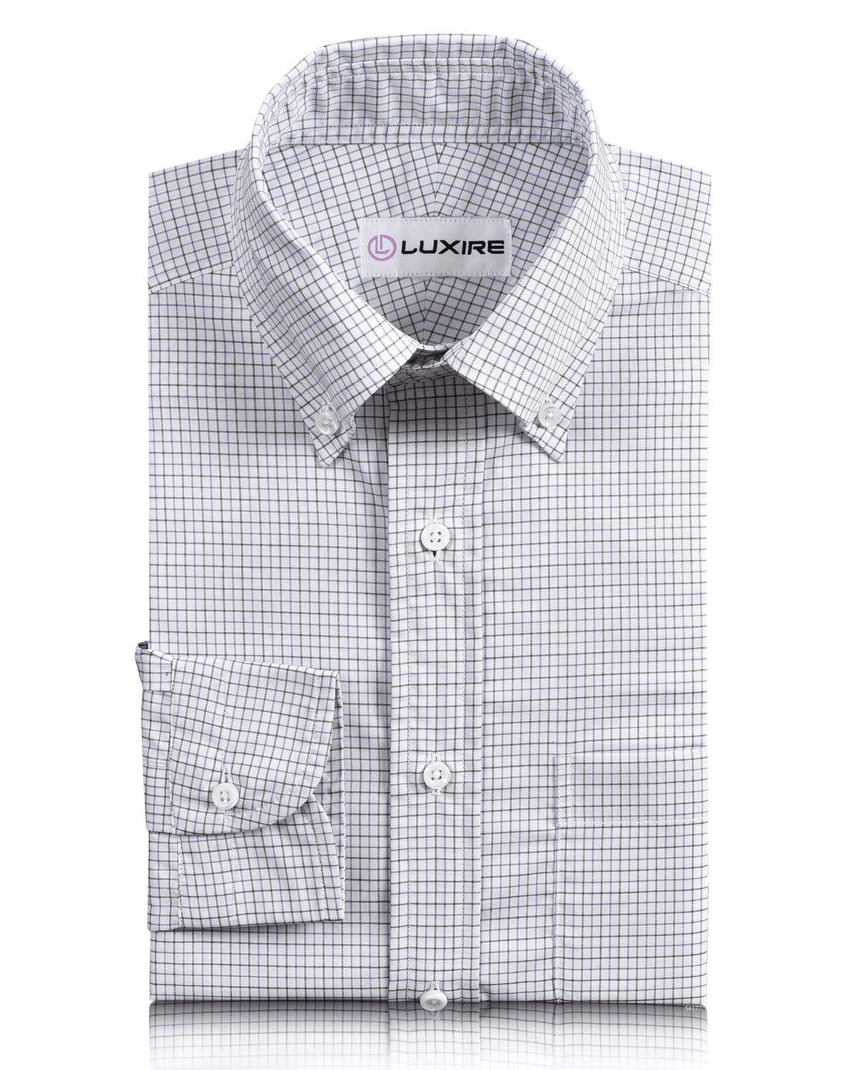 Blue Black Tattersall Checks on White Shirt - 1