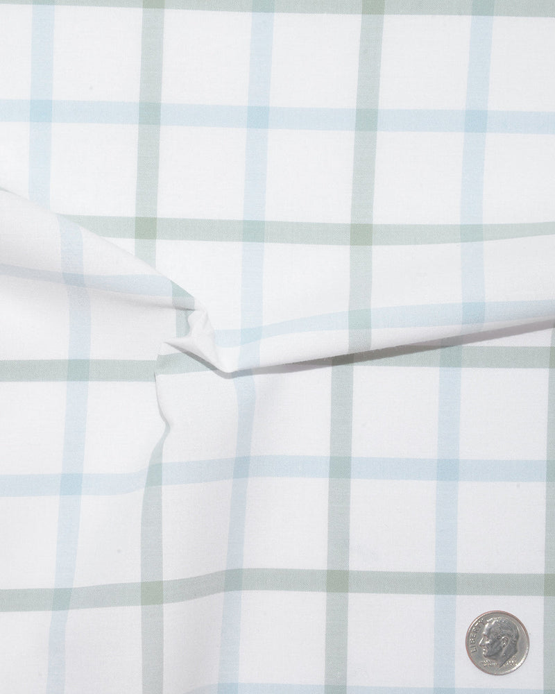 Sky Blue and Green Checks on White Shirt