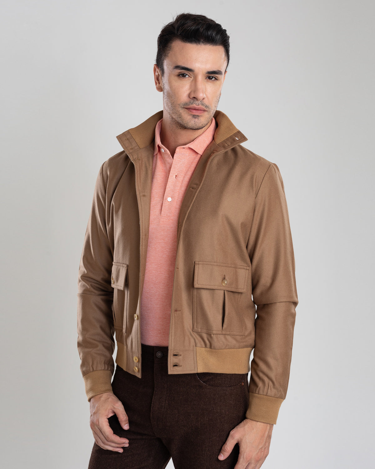VBC: Sand Woolen Flannel Rib Collar Shirt Jacket - 1