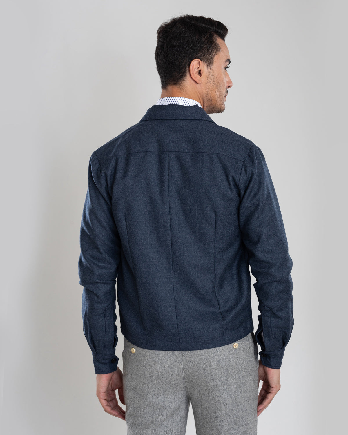 Dugdale Navy Blue Wool Flannel Shirt Jacket - 4
