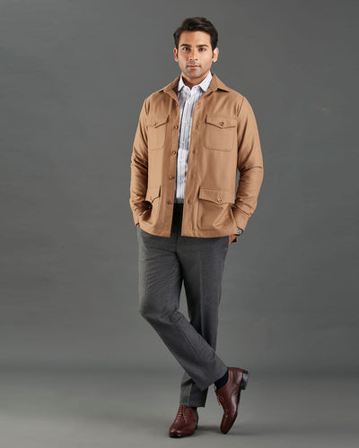 VBC: Sand Woolen Flannel Shirt Jacket