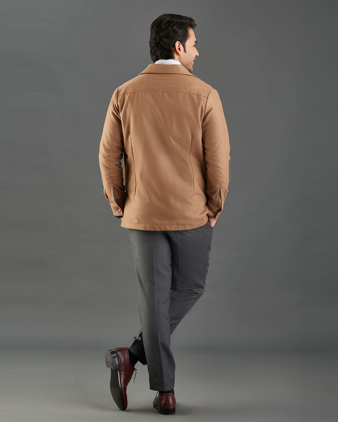 VBC: Sand Woolen Flannel Shirt Jacket - 5