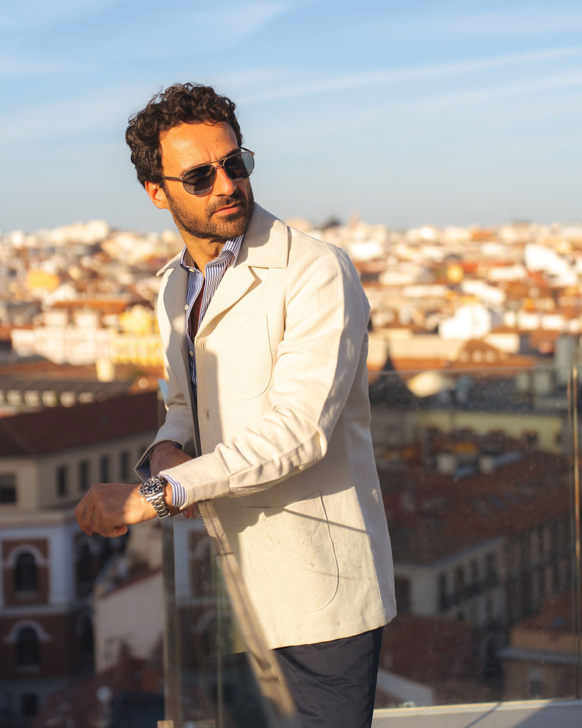 Linen Vintage Cream Birdseye Shirt Jacket - 18