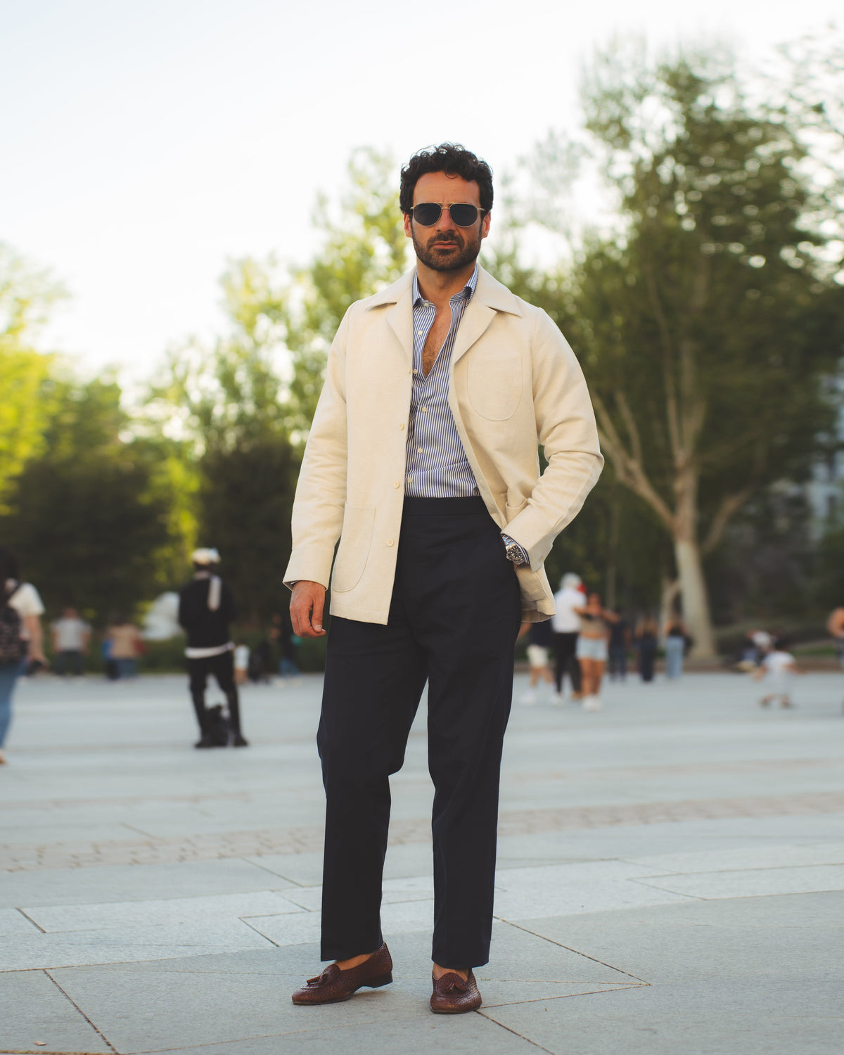 Linen Vintage Cream Birdseye Shirt Jacket - 23