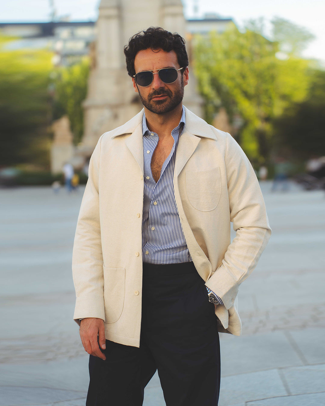 Linen Vintage Cream Birdseye Shirt Jacket - 3